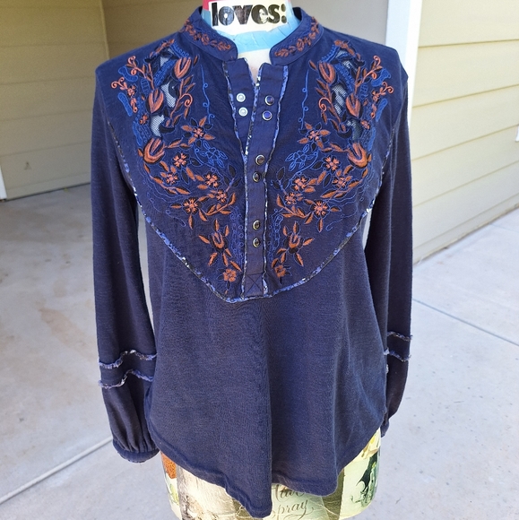Free People Sundance Kid Western snap front Henley blue size Small - Picture 2 of 13